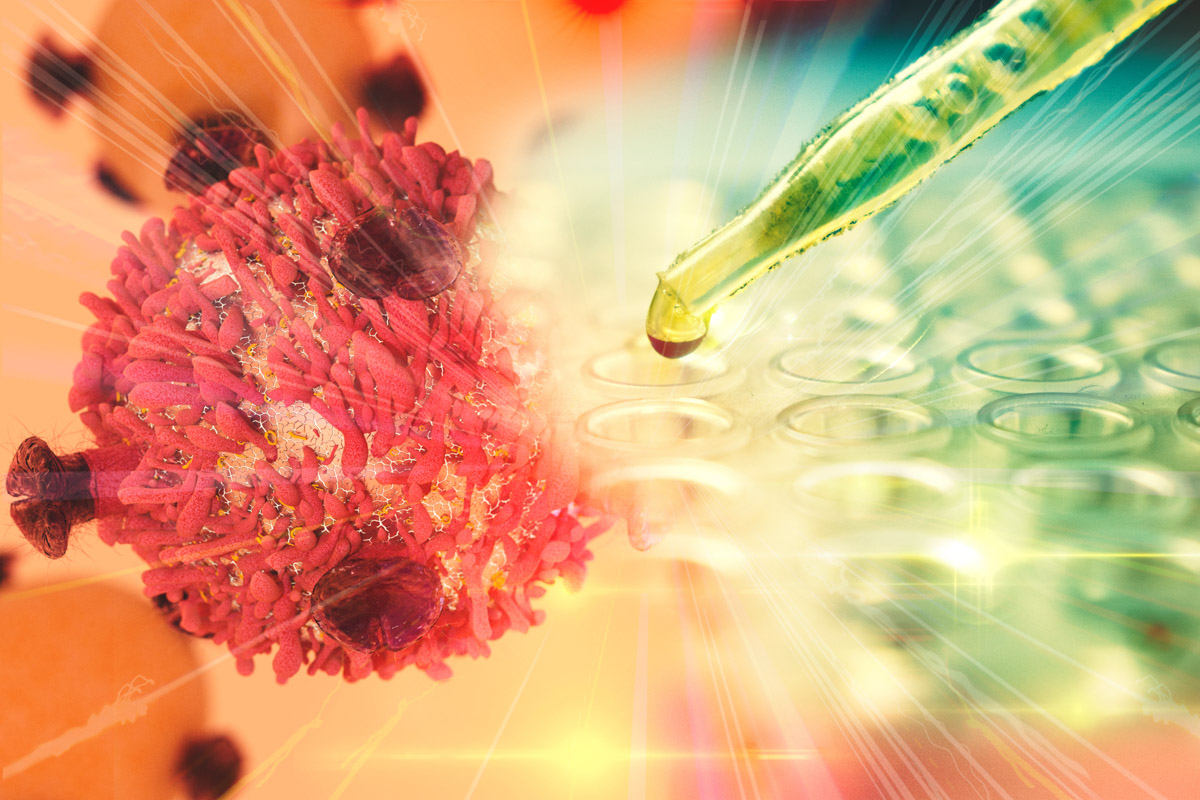 A visualization of gene therapy for cancer treatment.
