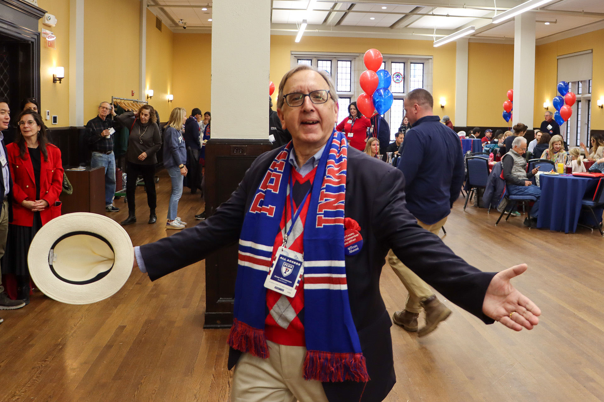 Greer Cheeseman, EE'77, Director of the Penn Band, pictured at the 2023 Benjamin Franklin Society Homecoming Brunch.