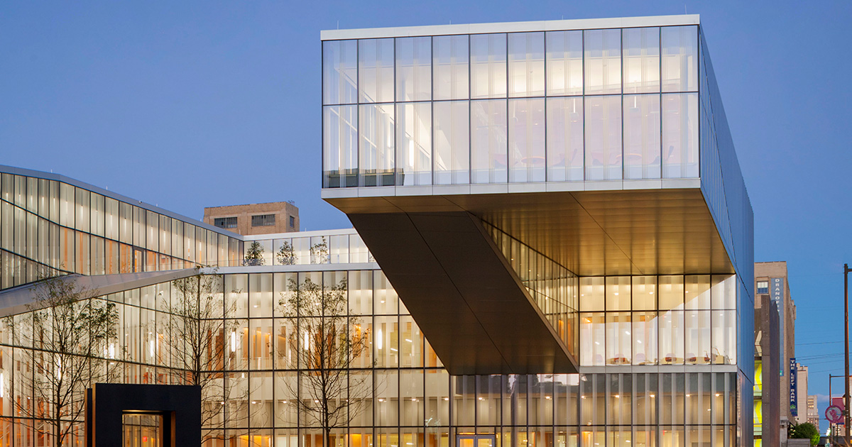 A detail view of the Singh Center for Nanotechnology at the University of Pennsylvania