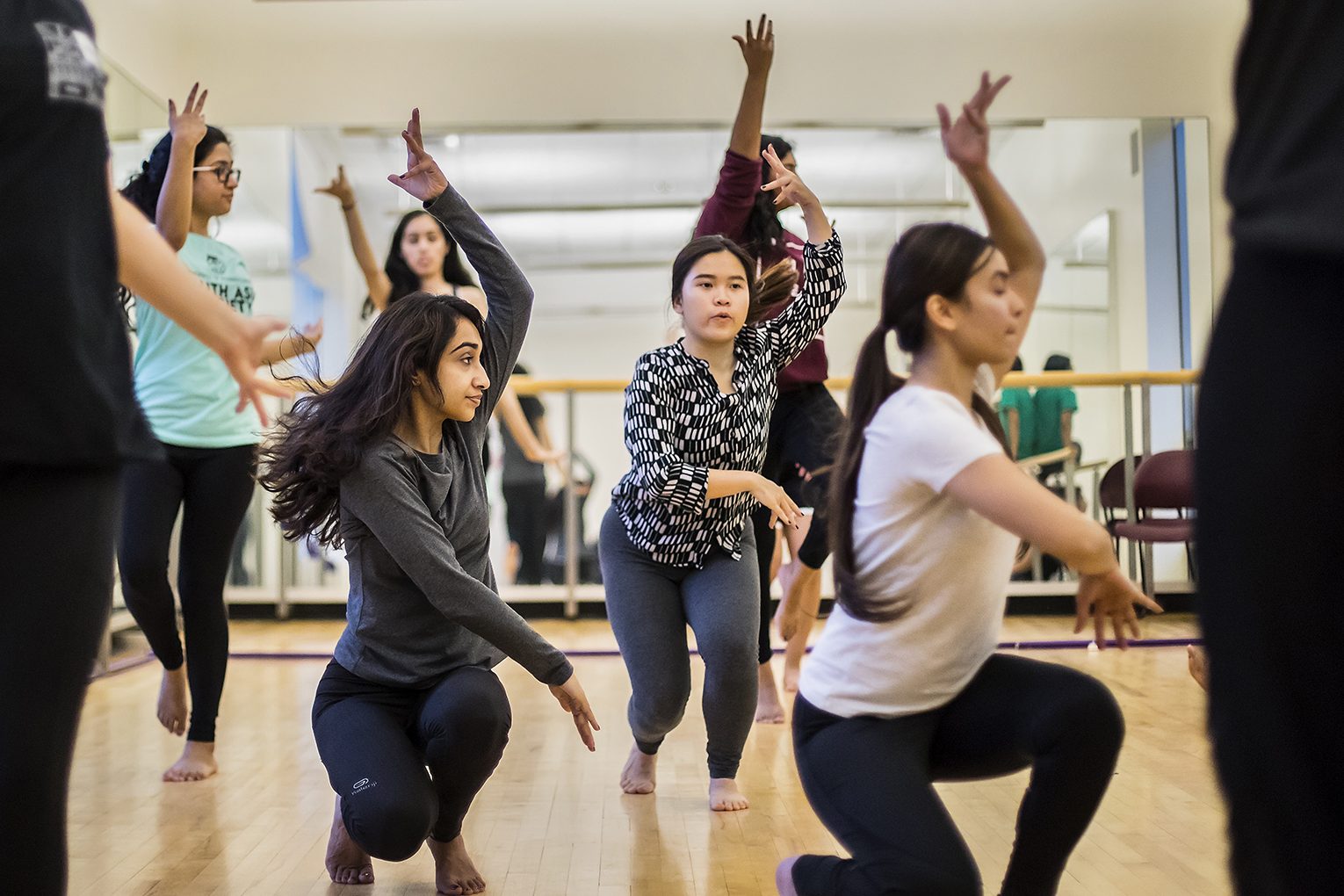 PENNaach, Penn's South Asian Dance Troupe, rehearses in the studio.
